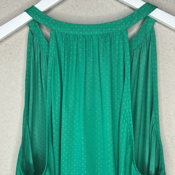 CAbi Sleeveless Lush Blouse #5549 Halter Green Polka Swiss Dot Top Size L - Picture 6 of 12
